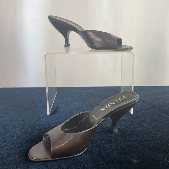 Prada Brown Shaped Mid Heel Mules Sandals - Picture 1 of 6